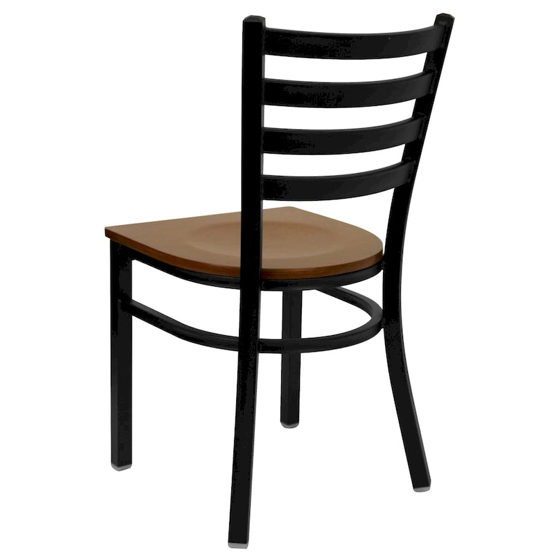 Chaise de salle à manger en métal à dossier échelle, avec assise en bois et cadre thermolaqué