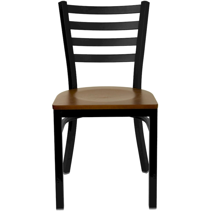 Chaise de salle à manger en métal à dossier échelle, avec assise en bois et cadre thermolaqué