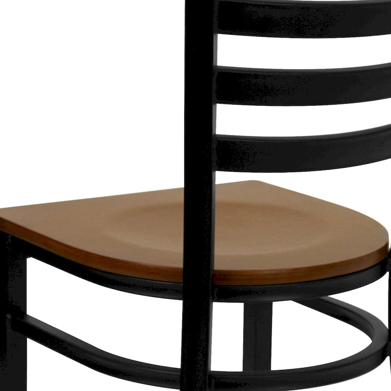 Chaise de salle à manger en métal à dossier échelle, avec assise en bois et cadre thermolaqué