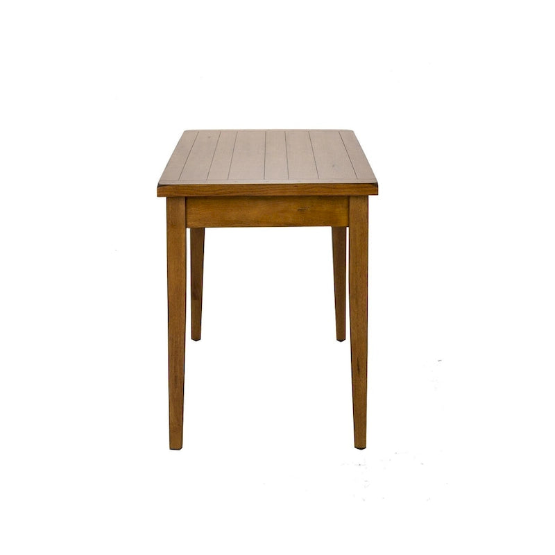 Table de salle à manger rectangulaire en chêne rustique avec plateau à lattes et pieds fuselés