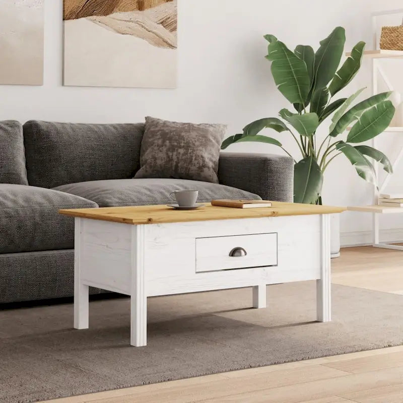Table basse en pin massif style français avec tiroir - 100 cm