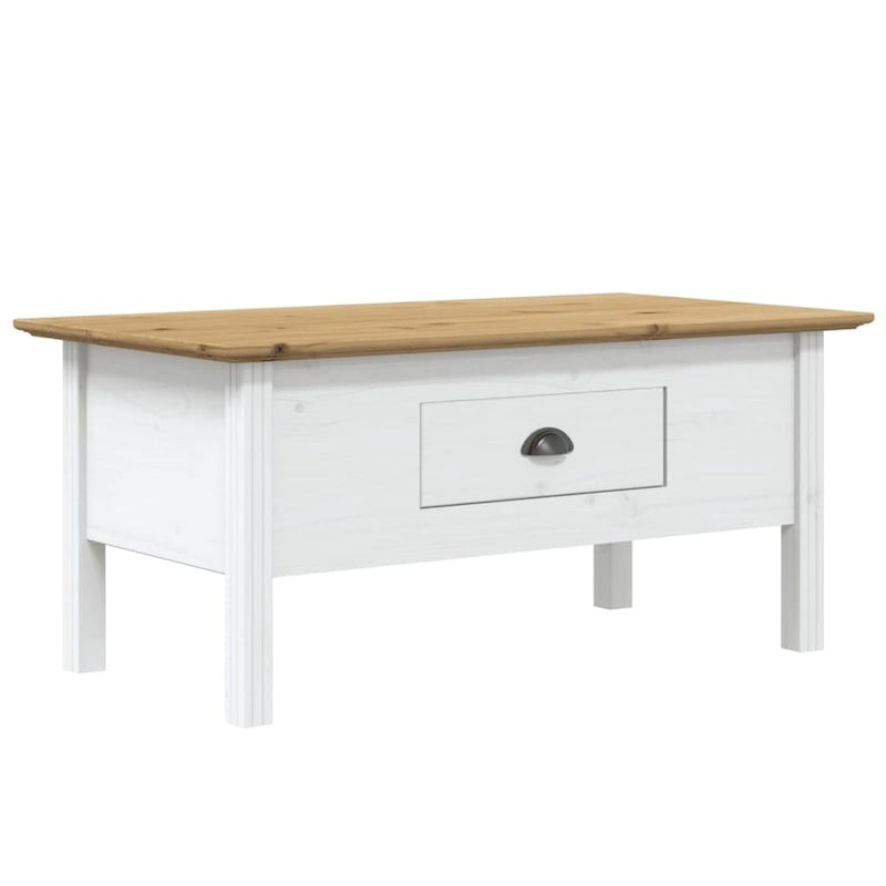 Table basse en pin massif style français avec tiroir - 100 cm