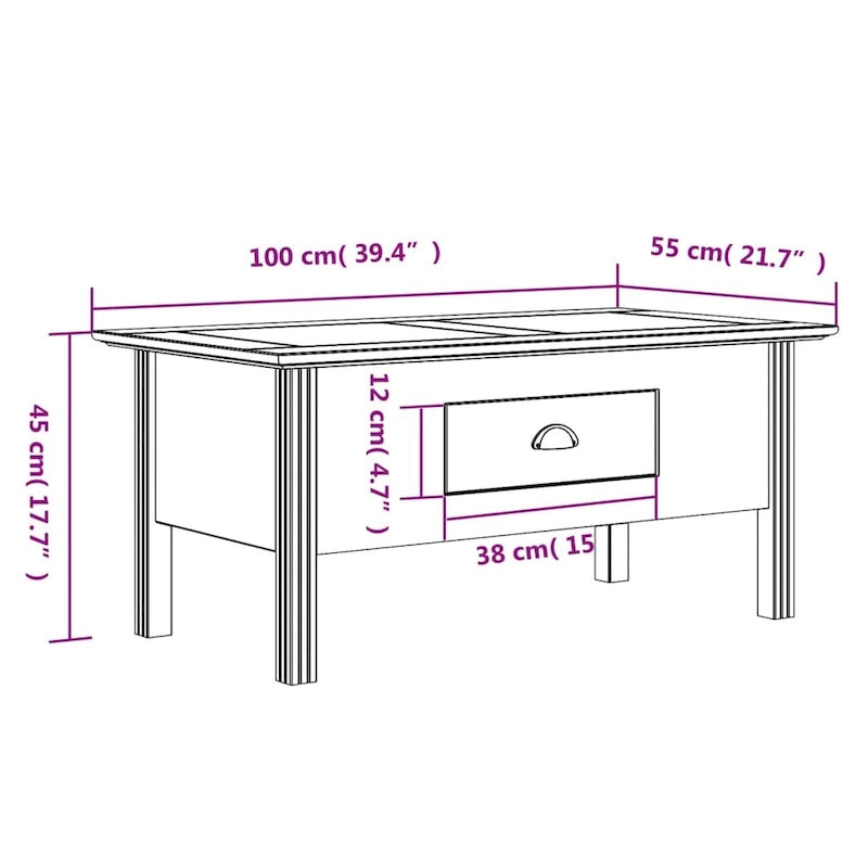 Table basse en pin massif style français avec tiroir - 100 cm
