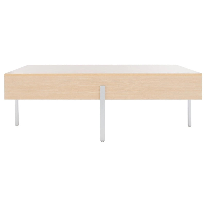 Table basse rectangulaire effet bois avec pieds fins en métal noir