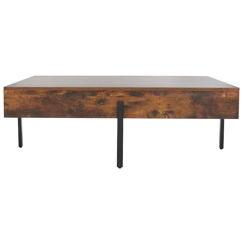 Table basse rectangulaire effet bois avec pieds fins en métal noir