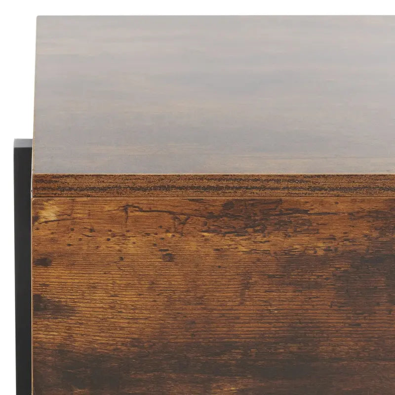 Table basse rectangulaire effet bois avec pieds fins en métal noir