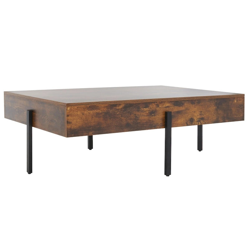 Table basse rectangulaire effet bois avec pieds fins en métal noir