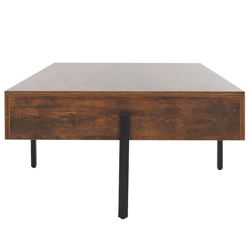 Table basse rectangulaire effet bois avec pieds fins en métal noir