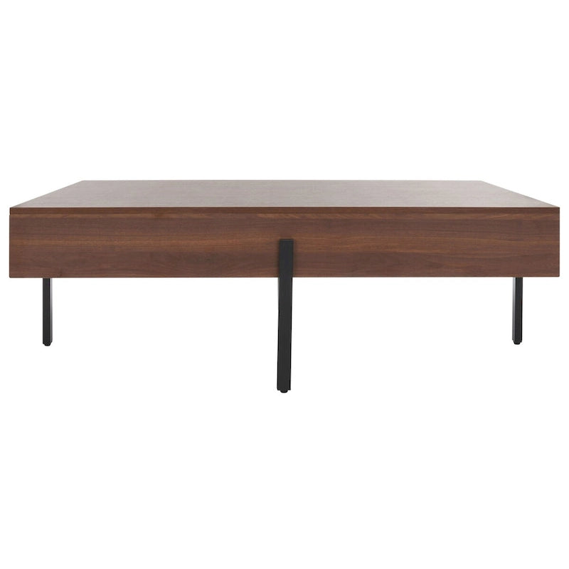 Table basse rectangulaire effet bois avec pieds fins en métal noir