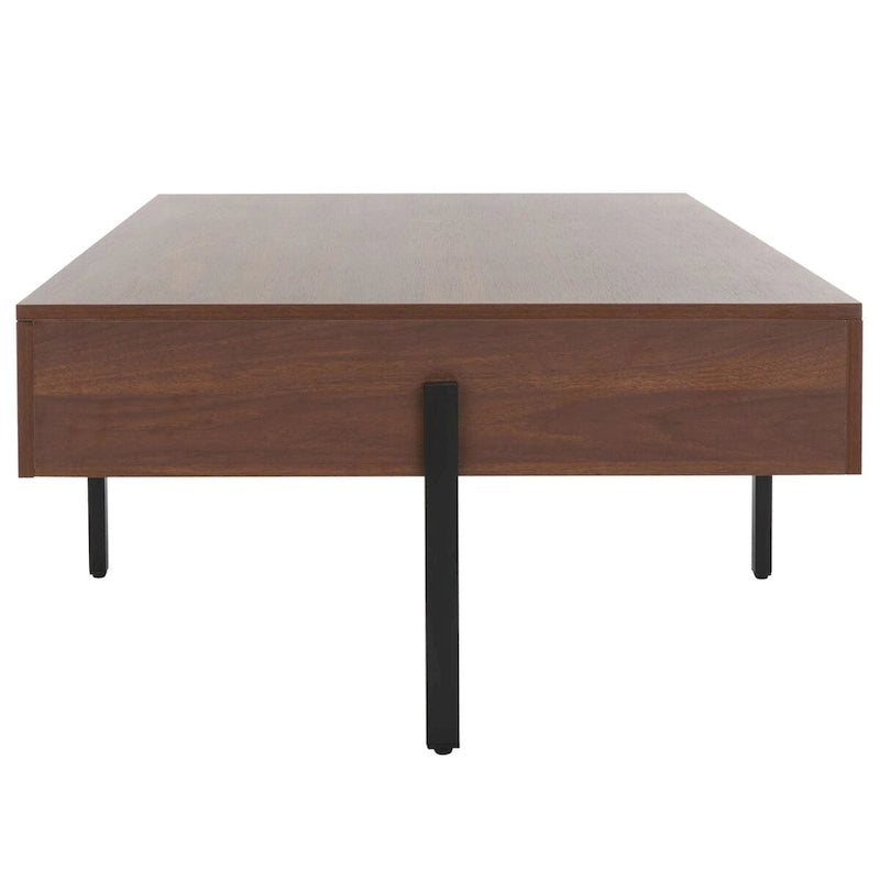 Table basse rectangulaire effet bois avec pieds fins en métal noir