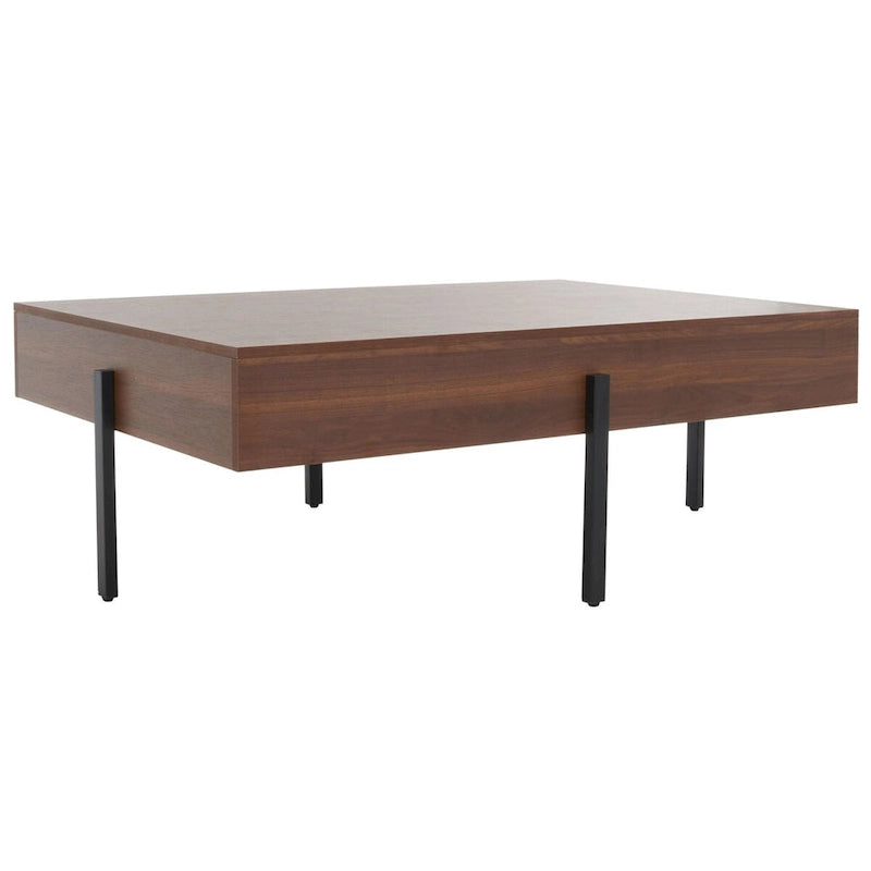 Table basse rectangulaire effet bois avec pieds fins en métal noir