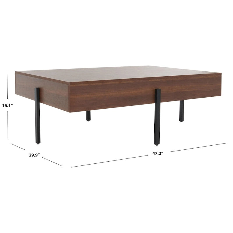 Table basse rectangulaire effet bois avec pieds fins en métal noir