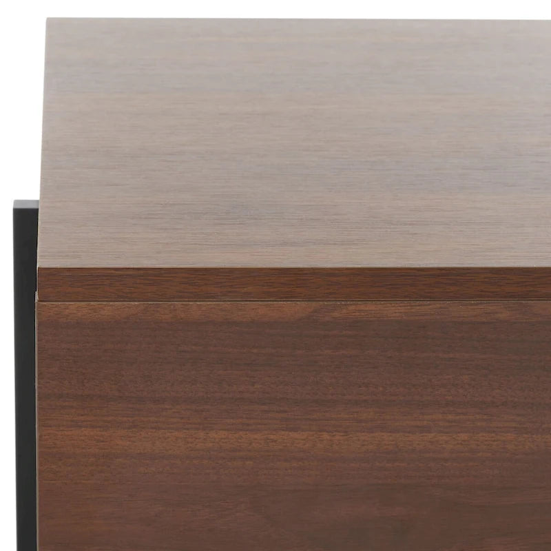 Table basse rectangulaire effet bois avec pieds fins en métal noir