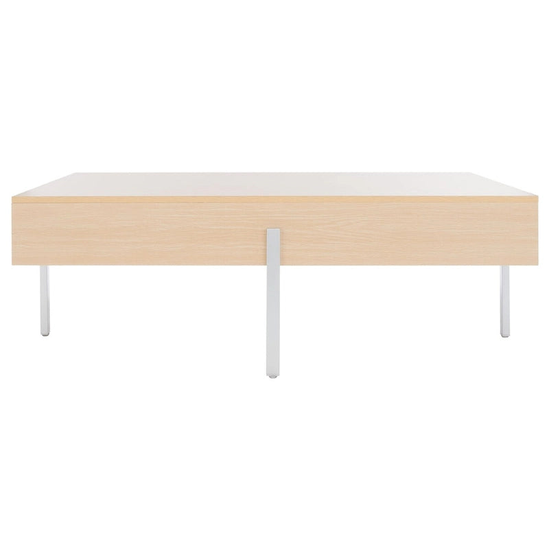 Table basse rectangulaire effet bois avec pieds fins en métal noir