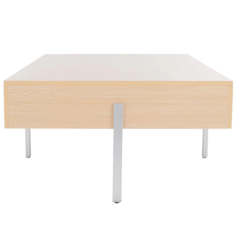 Table basse rectangulaire effet bois avec pieds fins en métal noir