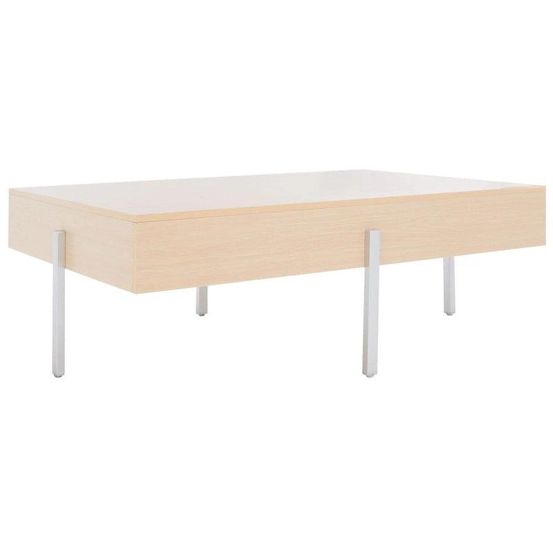 Table basse rectangulaire effet bois avec pieds fins en métal noir