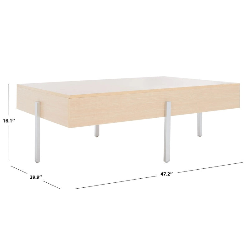 Table basse rectangulaire effet bois avec pieds fins en métal noir