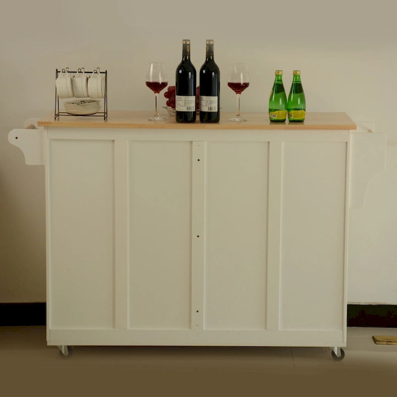 Dessertes de cuisine roulantes avec plan de travail en bois massif, tiroirs et placards de rangement