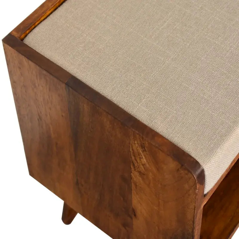 Banc de rangement nordique en manguier massif avec coussin d'assise en lin