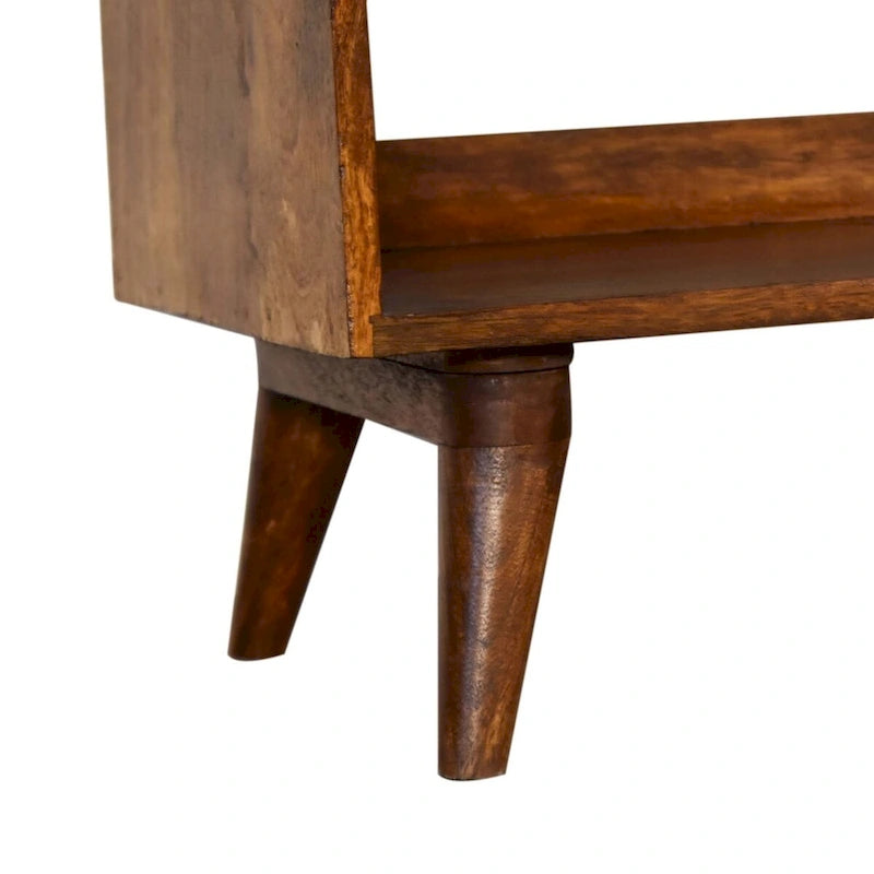 Banc de rangement nordique en manguier massif avec coussin d'assise en lin