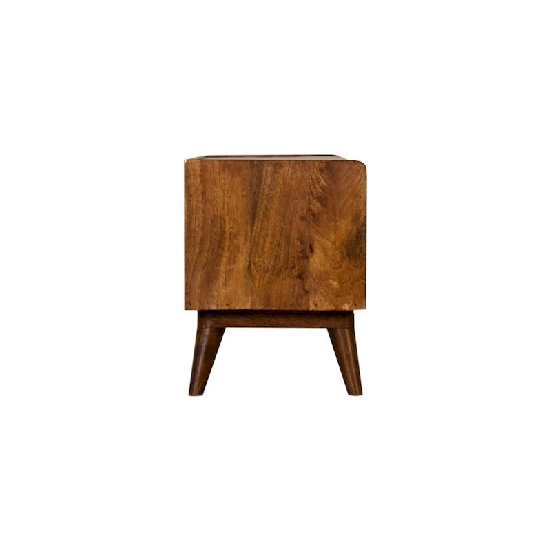 Banc de rangement nordique en manguier massif avec coussin d'assise en lin