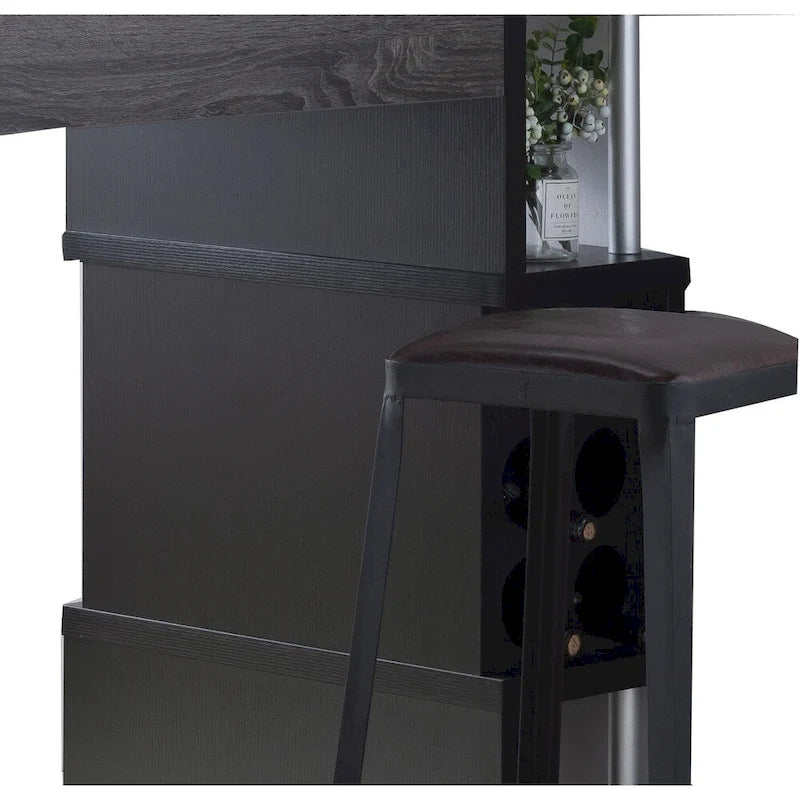 Table de Bar Maison avec Étagères Latérales à 3 Niveaux et 6 Supports à Verres à Vin