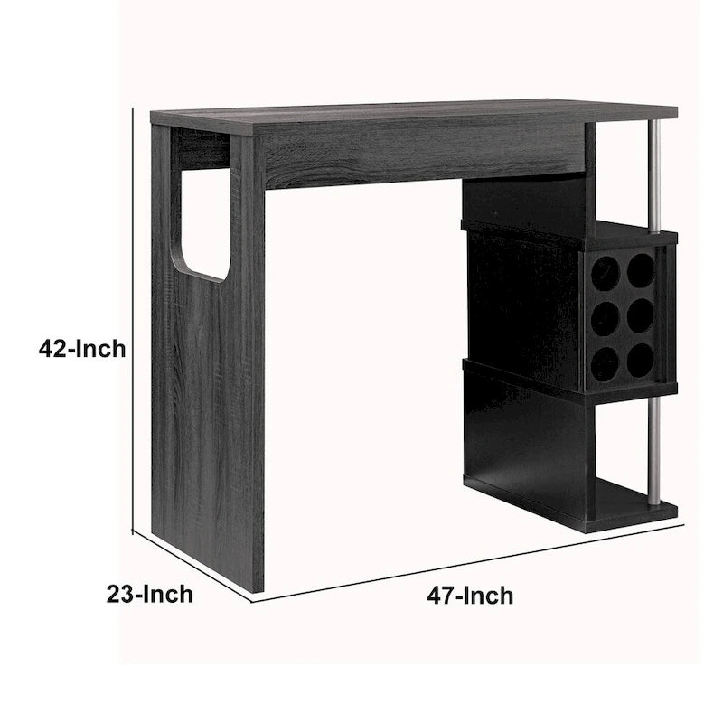 Table de Bar Maison avec Étagères Latérales à 3 Niveaux et 6 Supports à Verres à Vin