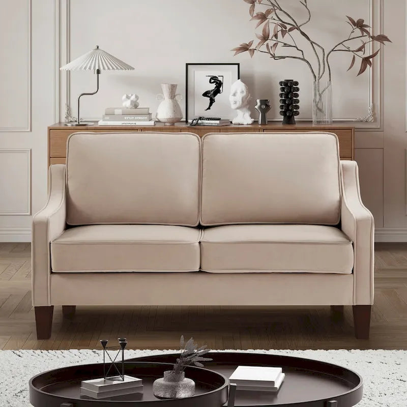 Causeuse moderne en velours avec accoudoirs carrés - 2 places