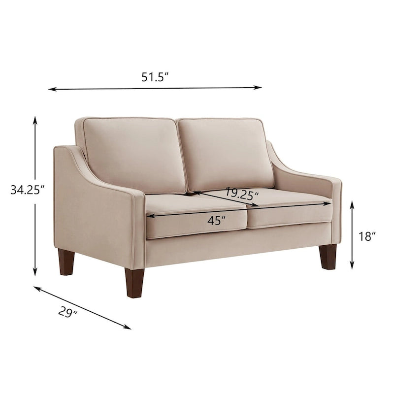Causeuse moderne en velours avec accoudoirs carrés - 2 places