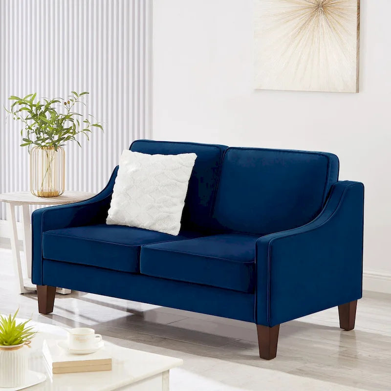 Causeuse moderne en velours avec accoudoirs carrés - 2 places