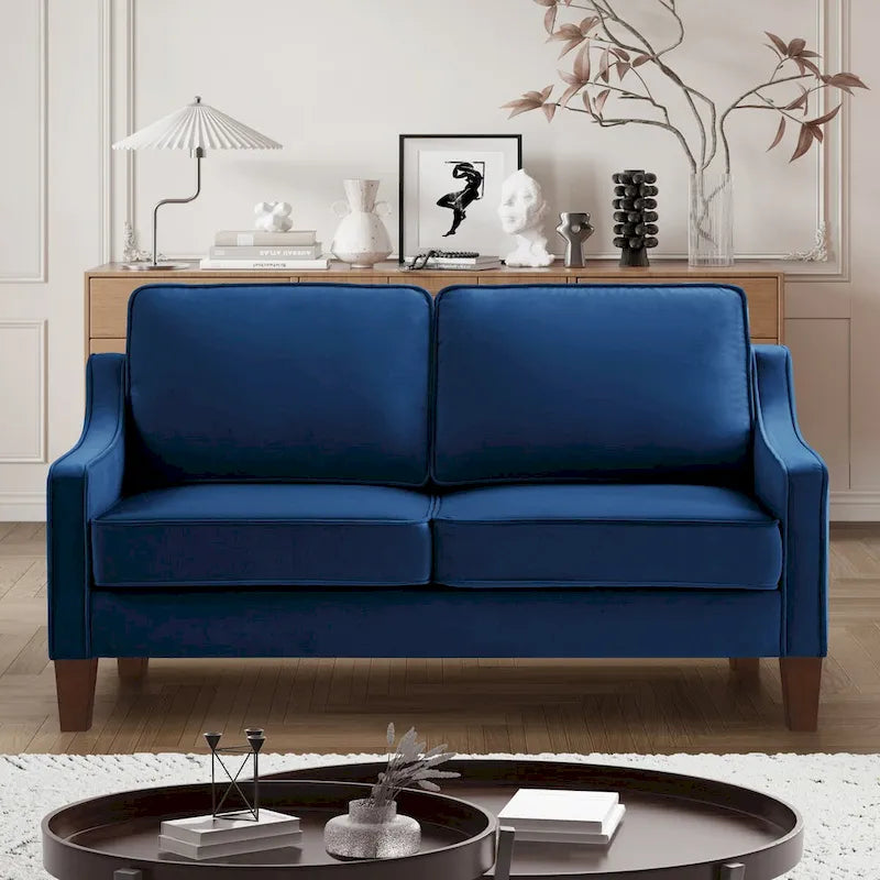 Causeuse moderne en velours avec accoudoirs carrés - 2 places
