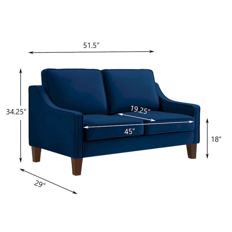 Causeuse moderne en velours avec accoudoirs carrés - 2 places