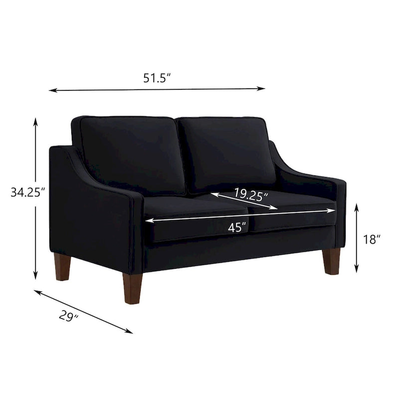 Causeuse moderne en velours avec accoudoirs carrés - 2 places