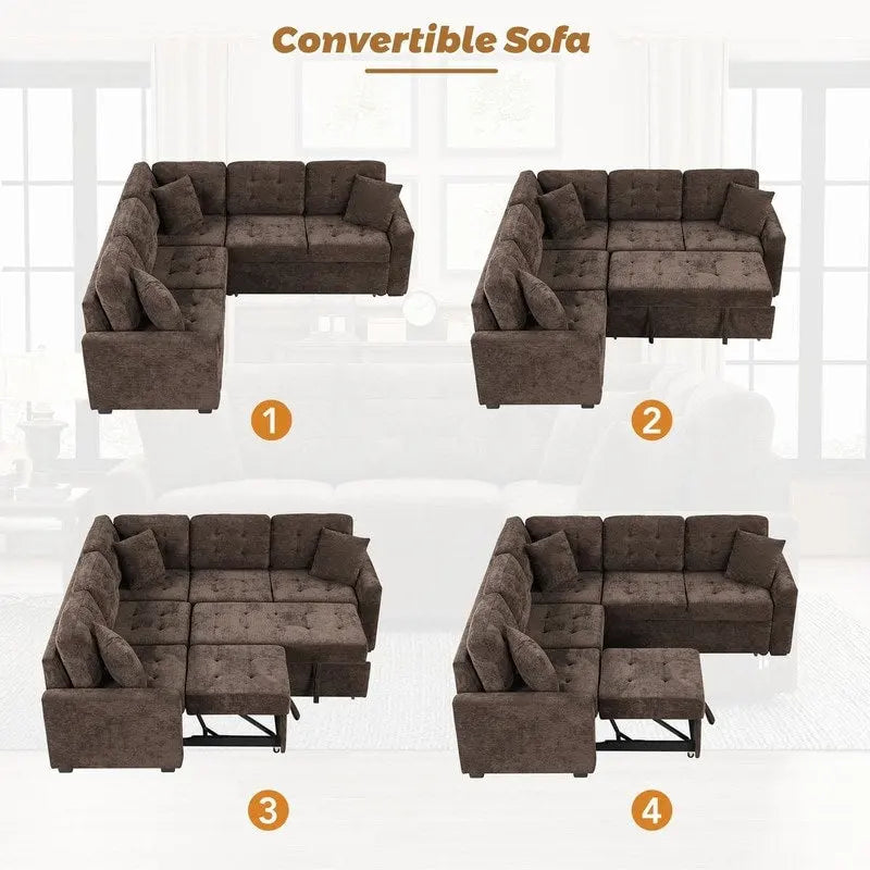 Canapé-lit convertible d'angle avec roulettes, ports USB et prises de courant