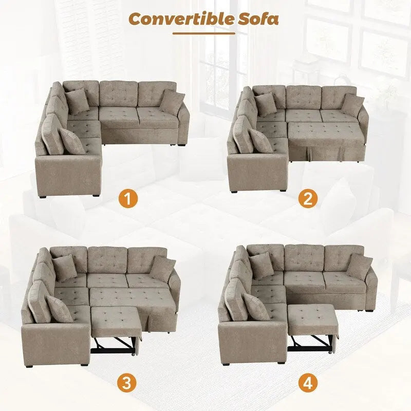 Canapé-lit convertible d'angle avec roulettes, ports USB et prises de courant
