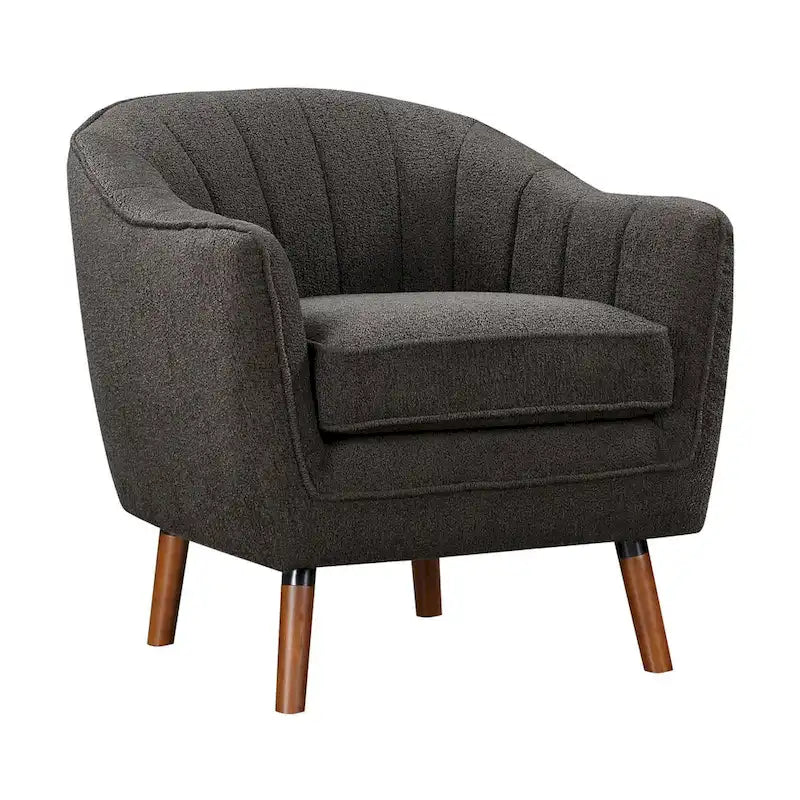 Fauteuil d'appoint du milieu du siècle avec dossier à coutures cannelées et pieds évasés en bois massif