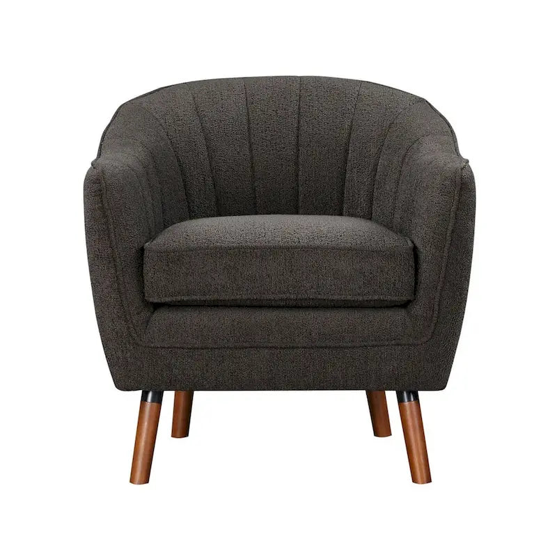 Fauteuil d'appoint du milieu du siècle avec dossier à coutures cannelées et pieds évasés en bois massif