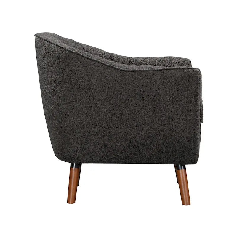 Fauteuil d'appoint du milieu du siècle avec dossier à coutures cannelées et pieds évasés en bois massif