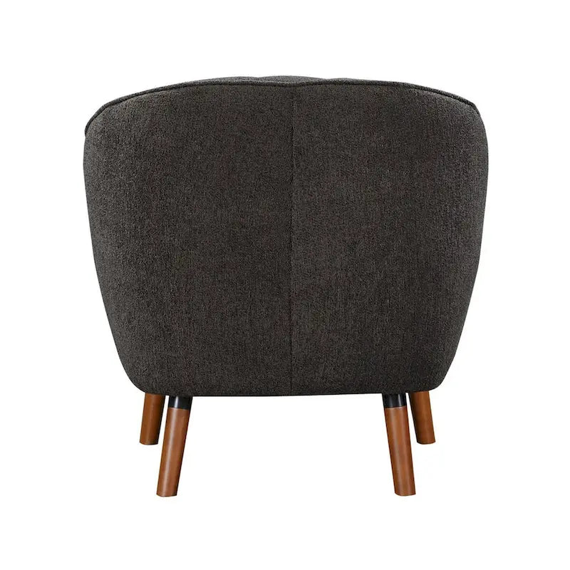 Fauteuil d'appoint du milieu du siècle avec dossier à coutures cannelées et pieds évasés en bois massif