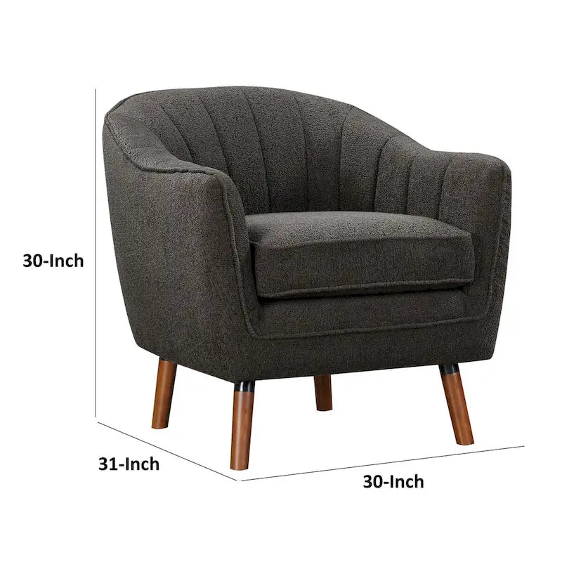 Fauteuil d'appoint du milieu du siècle avec dossier à coutures cannelées et pieds évasés en bois massif