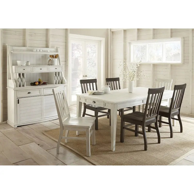 Buffet et huche de ferme antique blanc vieilli avec rangement