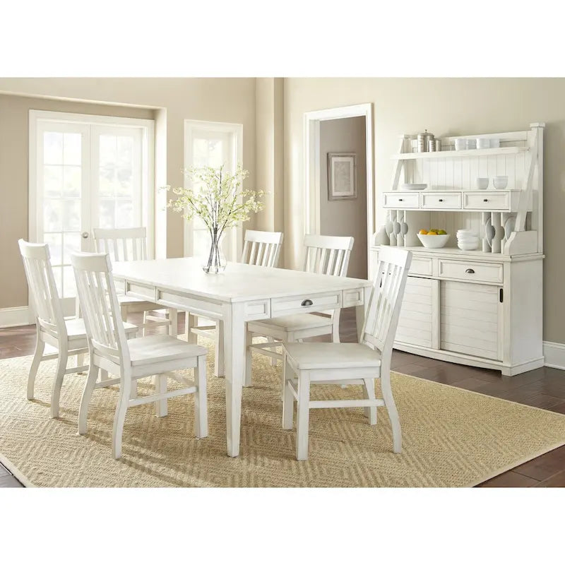 Buffet et huche de ferme antique blanc vieilli avec rangement