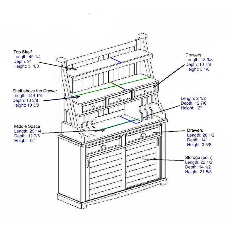 Buffet et huche de ferme antique blanc vieilli avec rangement