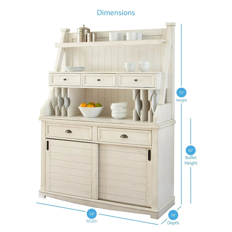 Buffet et huche de ferme antique blanc vieilli avec rangement