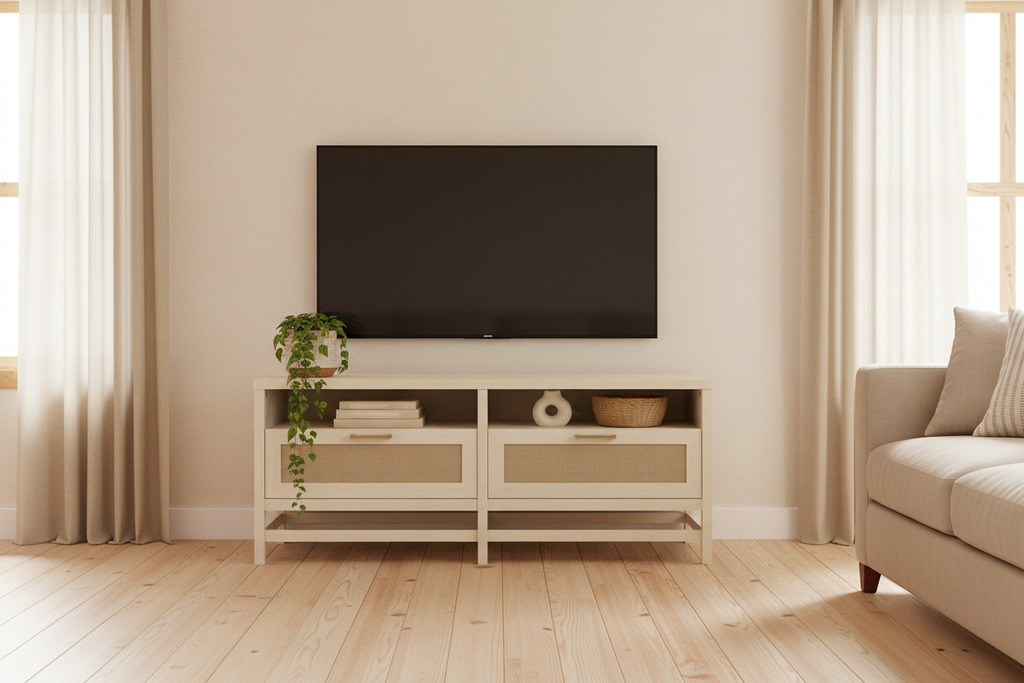 Coastal Boho TV Stand in Living Room Scene