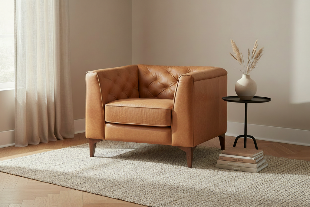 Tufted Italian Leather Lounge Chair - No Blanket
