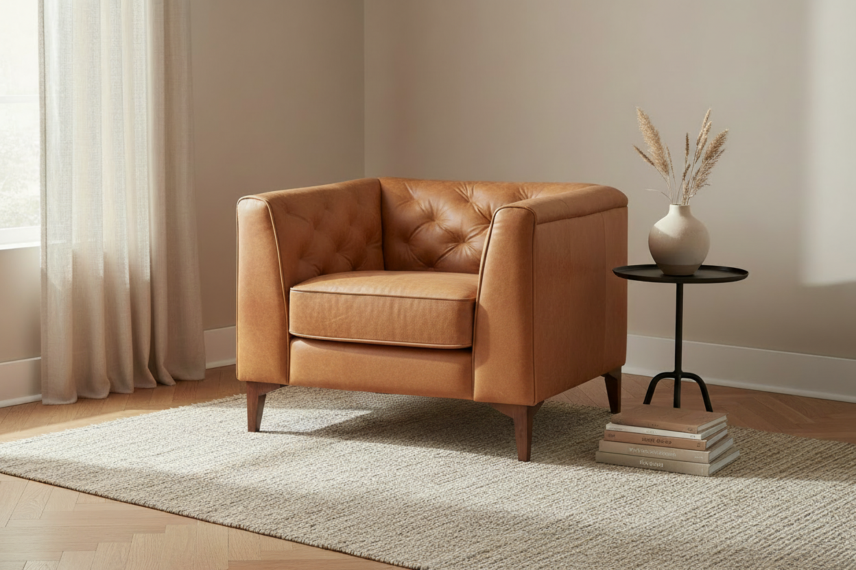 Tufted Italian Leather Lounge Chair - No Blanket
